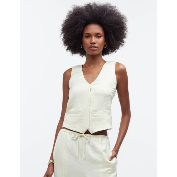 Madewell Button-Front Vest Top Ivory Womens Siz 4 Neutral Work Office Minimalist - Picture 1 of 8